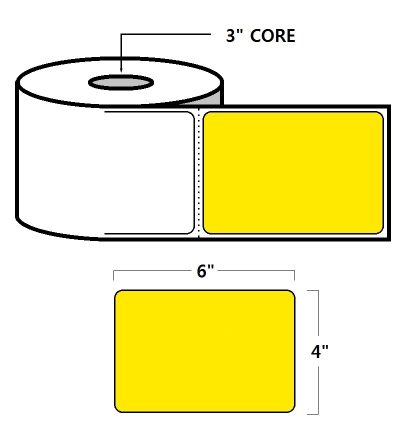 DIRECT THERMAL LABELS - 4" X 6", FLUORESCENT YELLOW