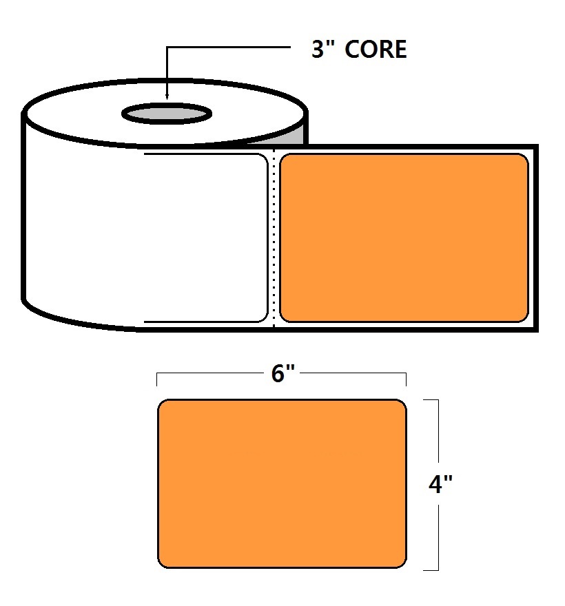 DIRECT THERMAL LABELS - 4" X 6", ORANGE (PMS 1495)