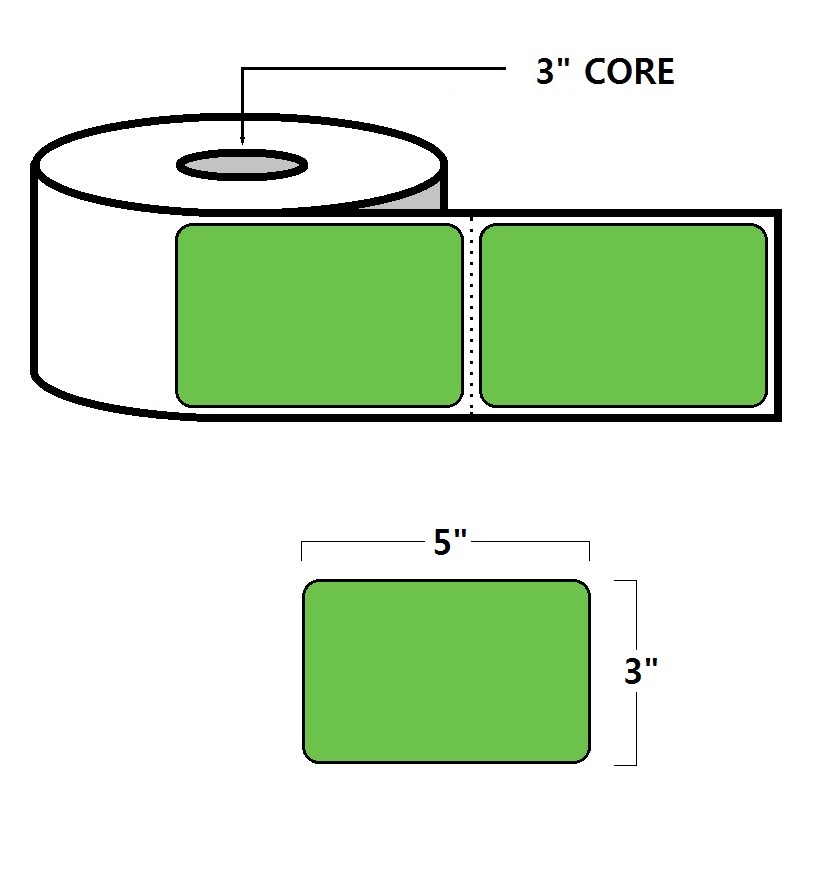 THERMAL TRANSFER LABELS - 3" X 5", GREEN (PMS360)