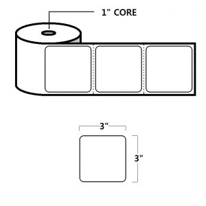 DIRECT THERMAL LABELS - 3" X 3", WHITE, 1" CORE
