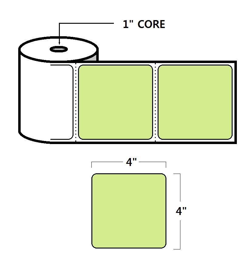DIRECT THERMAL LABELS - 4" X 4", GREEN (PMS372), 1" CORE