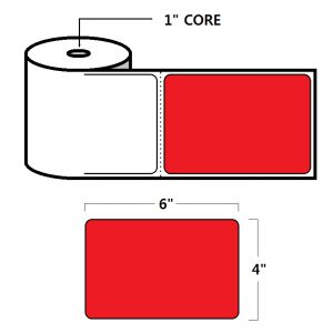 DIRECT THERMAL LABELS - 4" X 6", RED (PMS032), 1" CORE