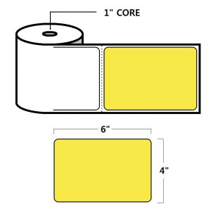 DIRECT THERMAL LABELS - 4" X 6", YELLOW (PMS101), 1" CORE