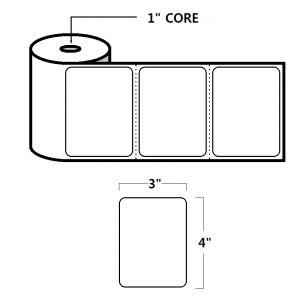 THERMAL TRANSFER LABELS - 4" X 3", WHITE, 1" CORE