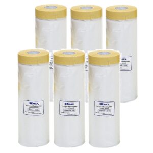 SKmax PRE-TAPED MASKING FILM PAINTER'S PLASTIC 5 FEET BY 82 FEET 6ROLLS