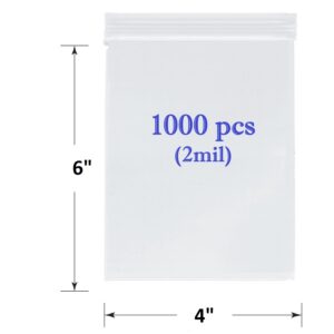 SKmax 2 MIL CLEAR RECLOSABLE ZIP TOP LOCK STORAGE BAGS 4" X 6" (1000PCS)